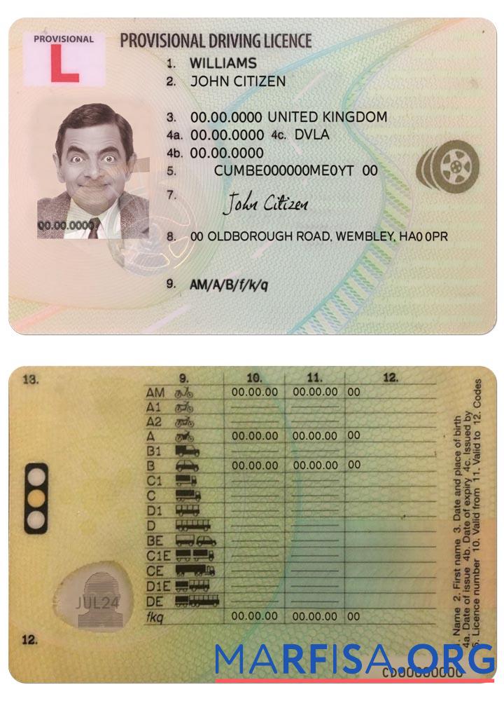 Realistic United Kingdom provisional driving license download for verification